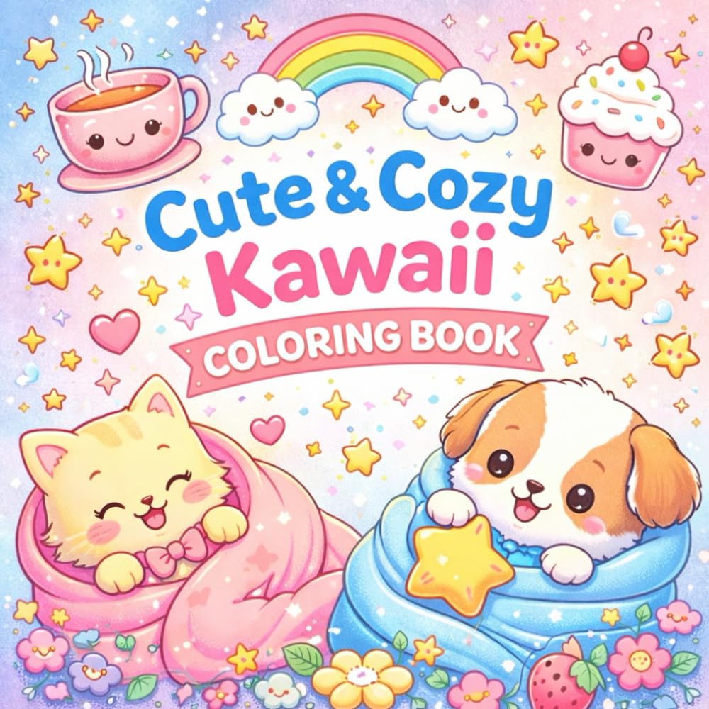 Cute & Cozy Kawaii Coloring Book: Bold & Easy Adorable Comfort Scenes Featuring Cute Characters, Cozy Rooms & Relaxing Aesthetic Fun