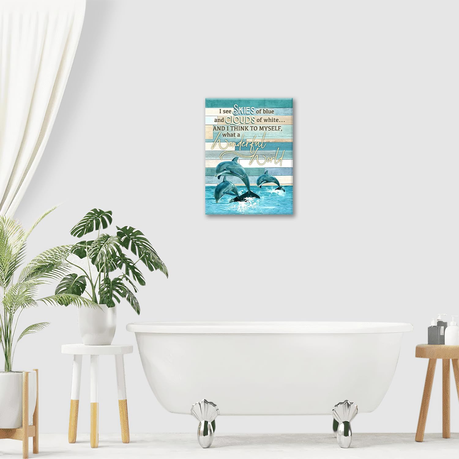 Dolphin Decor Wall Art, Blue Coastal Dolphins Pictures Wall Decor, Nautical Ocean Canvas Prints, Framed Artwork Paintings Home Office Decorations for Bathroom, Kitchen, Bedroom, Living Room 12"x16"