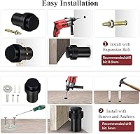 Vista 6 de KOLAKO Topes de puerta, topes de puerta de piso, (2 pulgadas) negro mate moderno resistente sólido pequeño cilíndrico parachoques de goma, acero