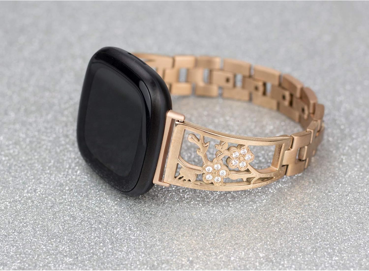 Stainless Steel Bracelet Compatible with Fitbit Sense 2/Sense/Versa 4/Versa 3, Women Bling Replacement Bands Dressy Luxurious Wristbands for Ladies