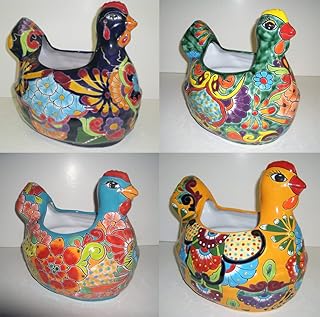 Chicken Planter Blue Green Aqua Yellow
