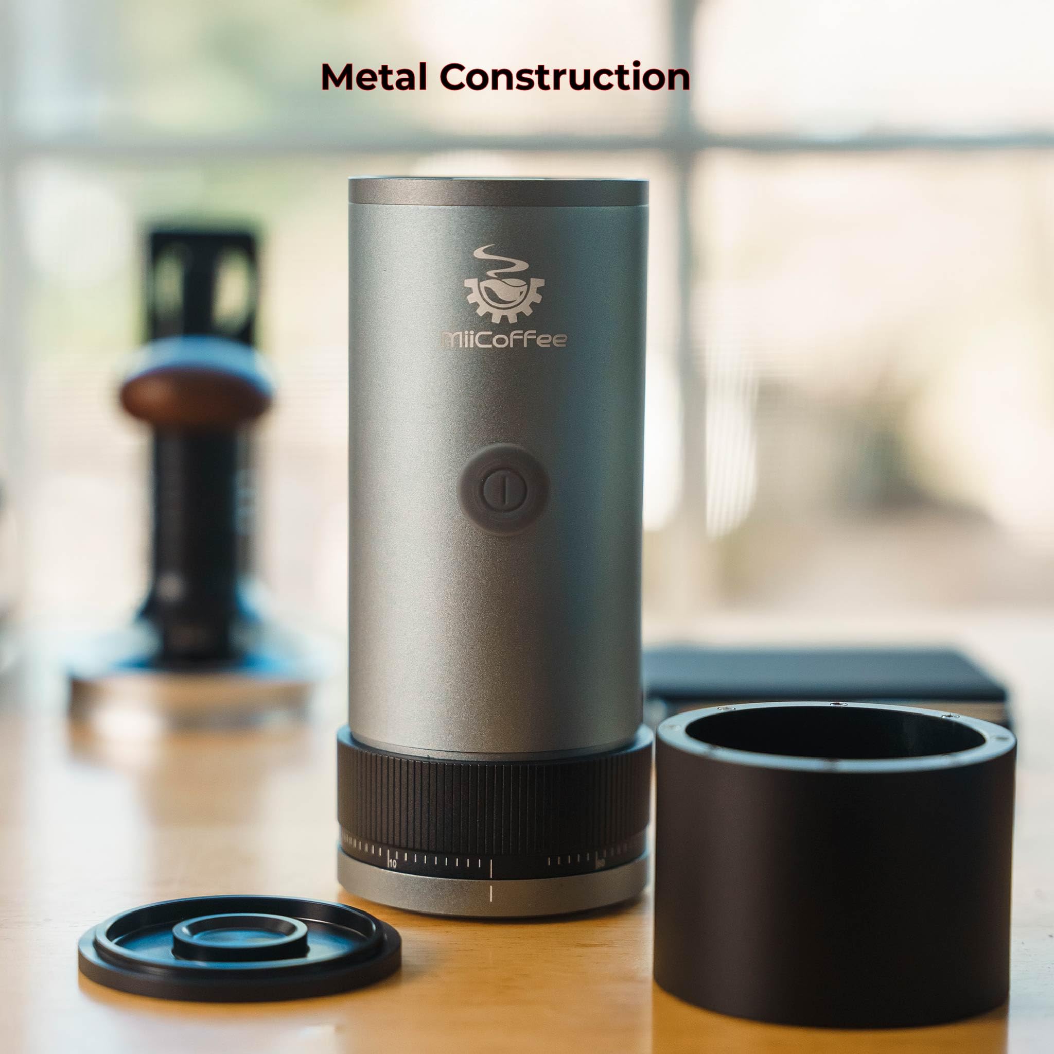 MiiCoffee PT2 Moulin à café électrique portable, rechargeable USB-C, en acier inoxydable, corps en aluminium avec brosse de nettoyage incluse