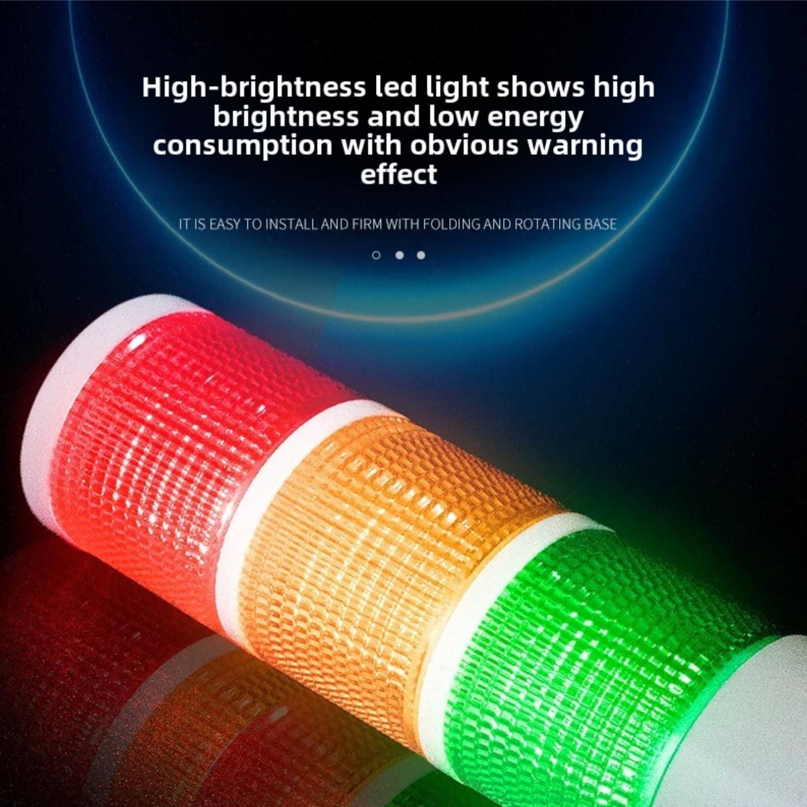 Tissting Semaforo LED Industriale, Torre di Segnalazione Pieghevole a 3 Colori con Base Girevole, Luci di Avvertimento Rosso Arancione Verde per Cantiere Officina Fabbrica