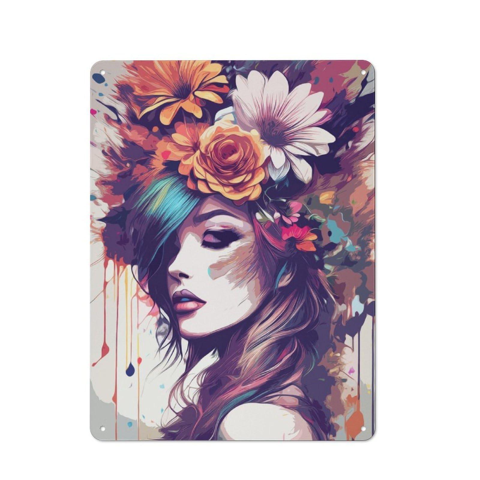 Junmoney Floral Portrait Metal Wall Sign 40X30cm Featuring For Living Room Wall, For Decorating Living Rooms And Feature Walls