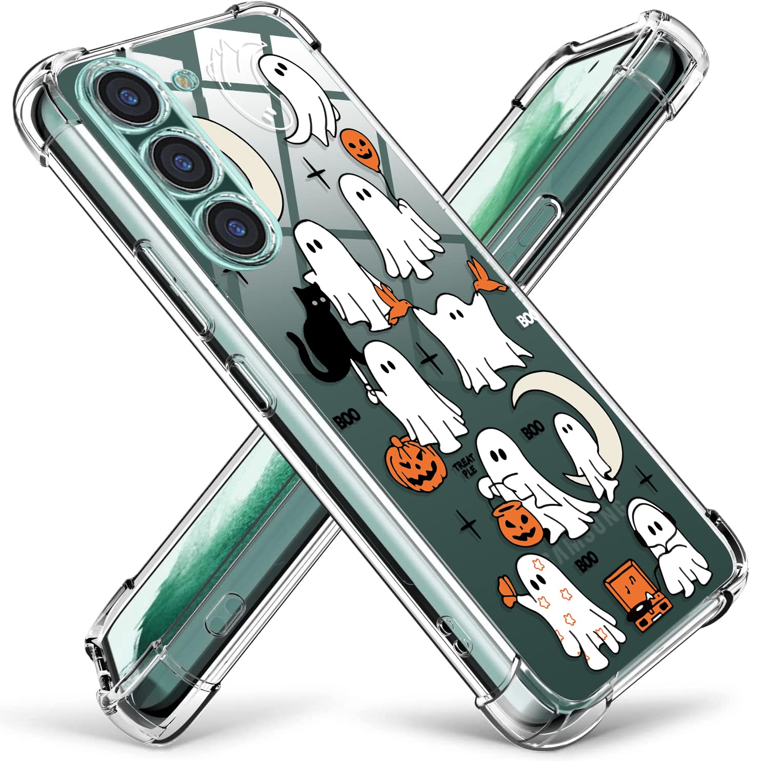 COBATREE Halloween Phone Case for Samsung S22 6.1", Funny Spooky Ghost Pumpkin Pattern, Clear Soft TPU Shockproof Cover, Slim Fit Protective Bumper