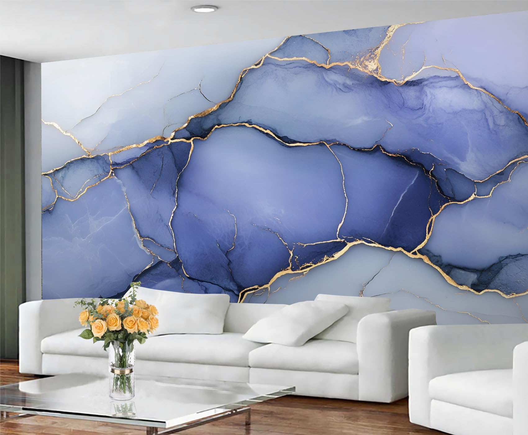 GIVLWF Dark Blue Marble Wallpaper, Fluid Marble Bedroom Wallpaper Murals, Stone Texture Wall Paper for Living Room, Not Self Adhesive Wall Paper, Painting Dark Blue Large Mural & Room Decor