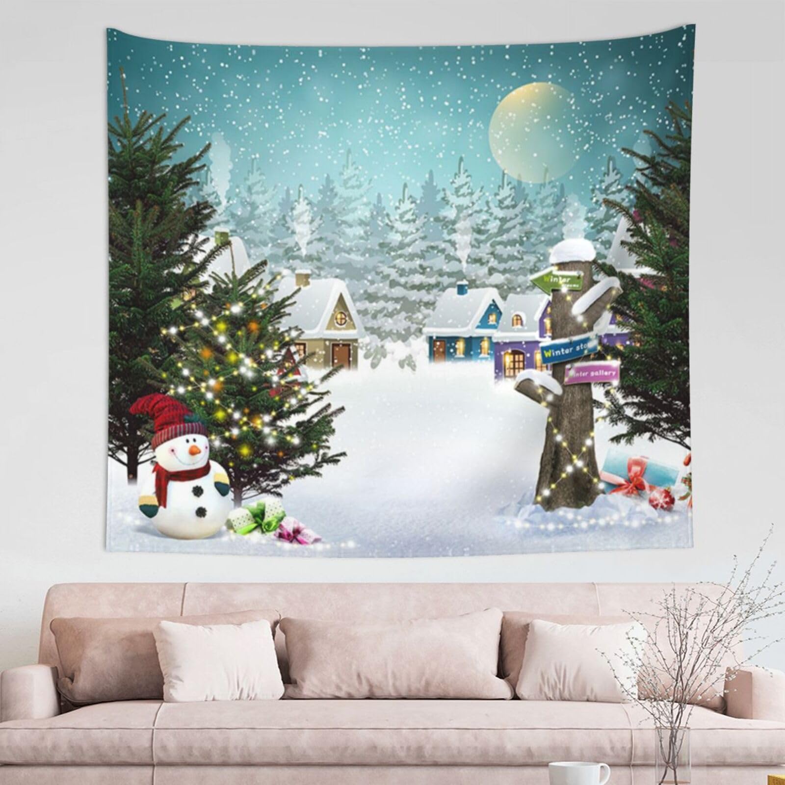 Arazzo Invernale Natalizio Con Finestra In Legno E Albero - 152x102 Cm - Decorazione Da Parete - 2
