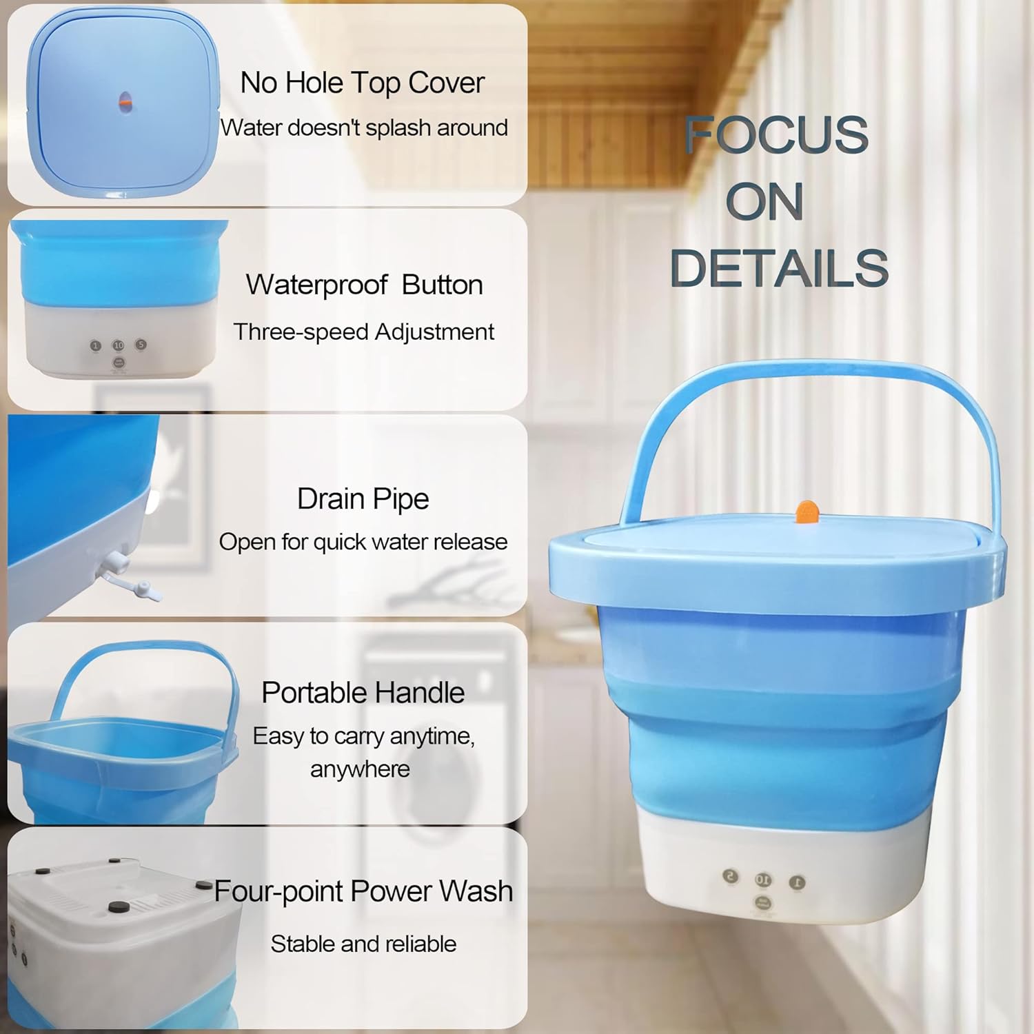 Portable Mini Folding Clothes Washing Machine for Baby Clothes/Underwear/Small Item,Lightweight Foldable Turbine Washers with Drain Basket for Home/Apartments/Travel,Blue