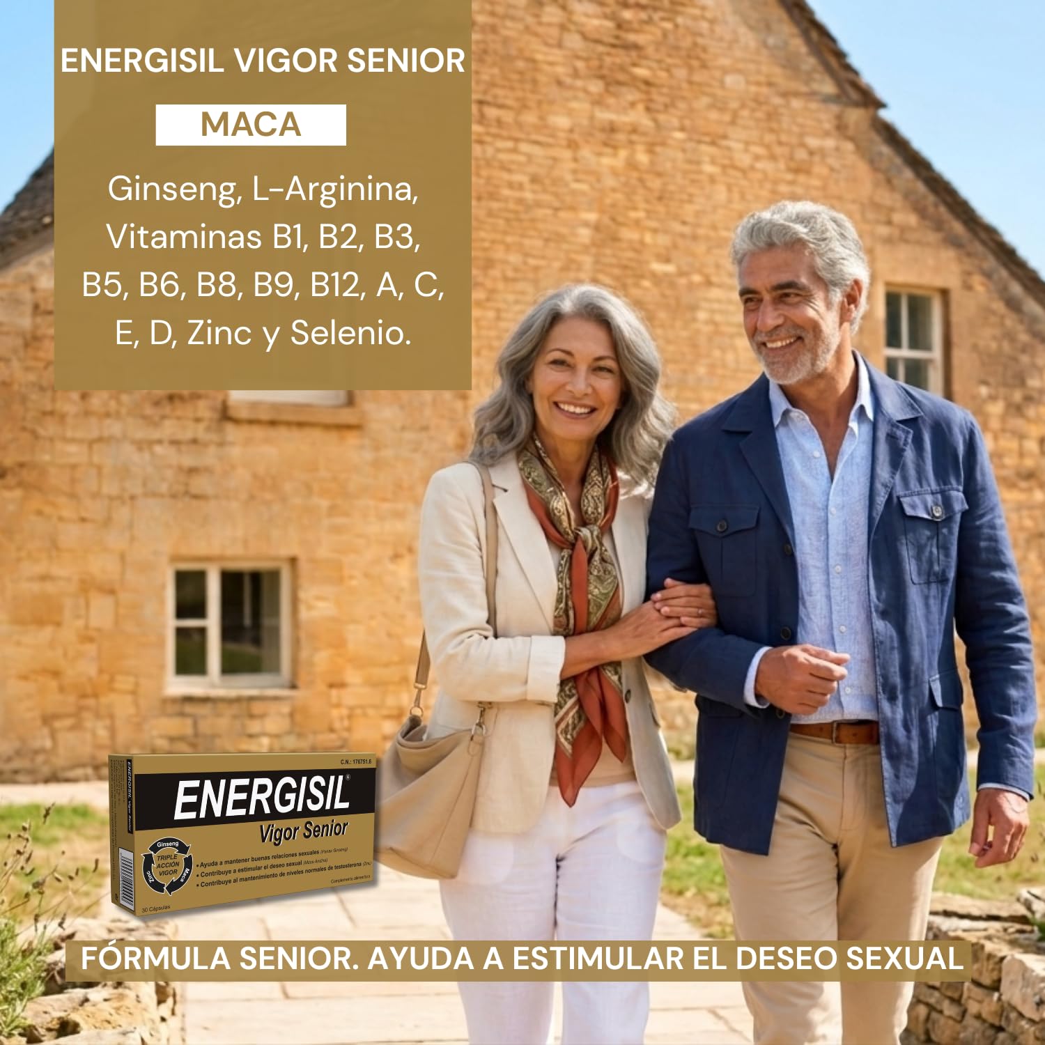 Energisil Vigor Senior 30 Cápsulas - Pack de 3 Unidades - Ayuda a Mantener buenas Relaciones Sexuales y a Estimular el Deseo Sexual - con Ginseng, Maca, L-Arginina, Selenio, Vitaminas y Zinc