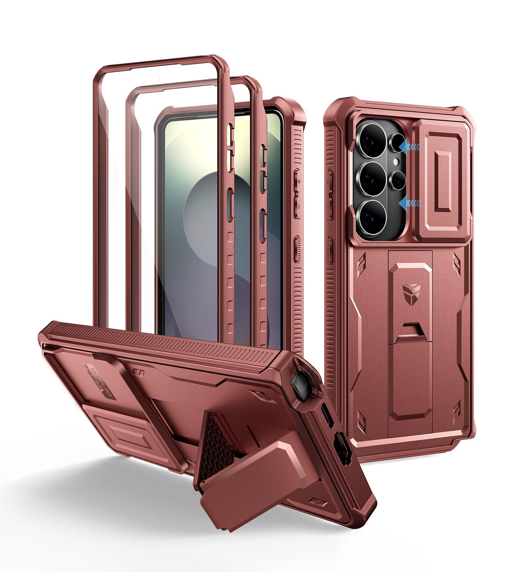 Dexnor for Samsung Galaxy S26 Ultra Case with Upgraded Slide Camera Cover &amp; 2 Front Frames &amp; Built-in Screen Protector &amp; Kickstand, Heavy-Duty Rugged Case Full-Body Protective Cover(2026),Maroon Red