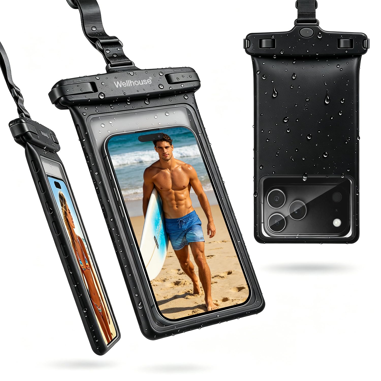 wellhouse Waterproof Phone Pouch, Waterproof Phone Case for iPhone 17 16 15 14 13 Pro Max XS Samsung, IPX8 3D Cellphone Dry Bag Beach Essentials (1
