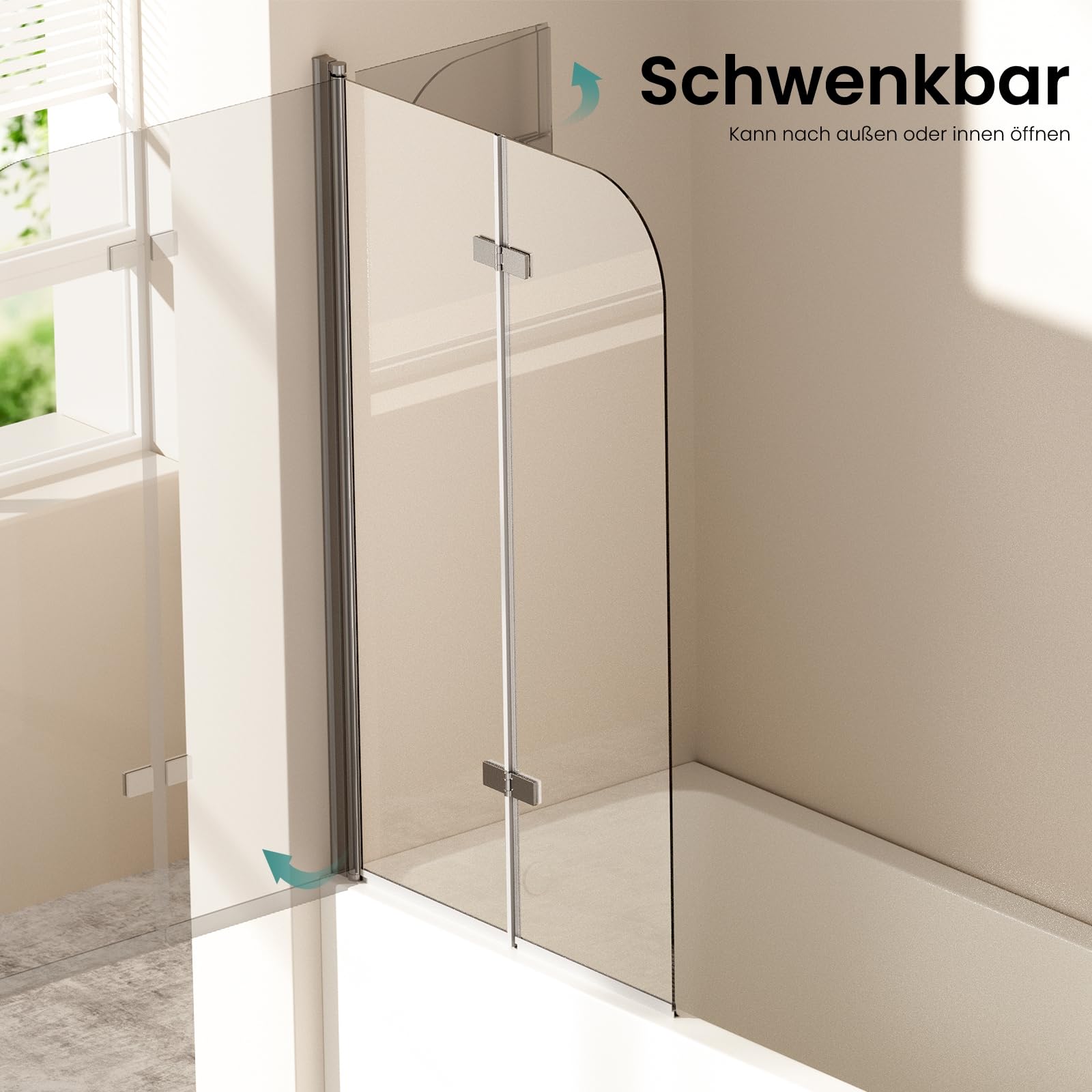 EMKE Mampara de ducha para bañera, 100 x 140 cm, accesorio plegable de 2 piezas, mampara de ducha para bañera, pared plegable de 6 mm, cristal de seguridad