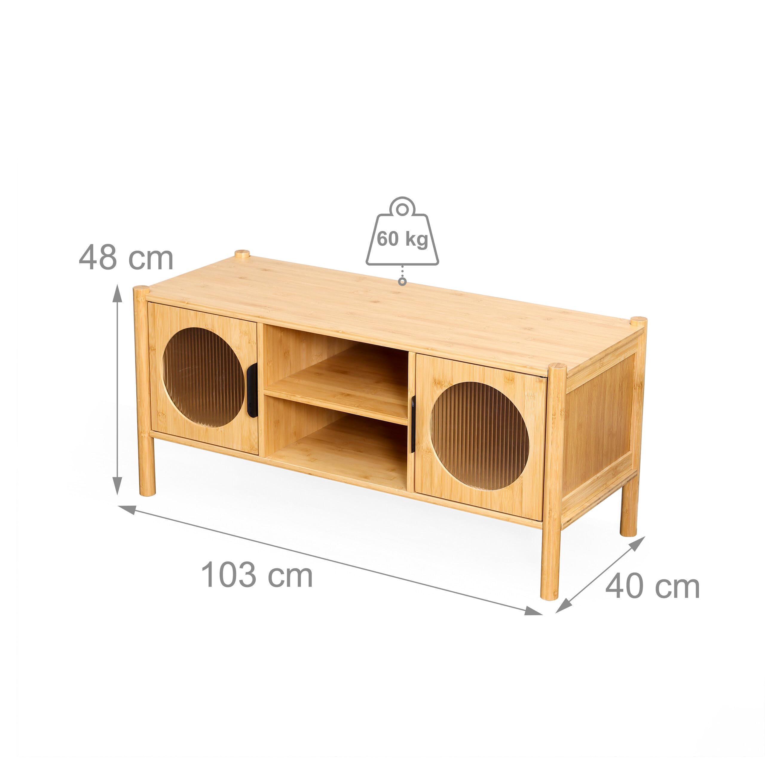 Mobile TV Relaxdays, con 2 ante, per TV fino a 43 pollici, legno, HLP: 48 x 103 x 40 cm, tavolino TV, naturale