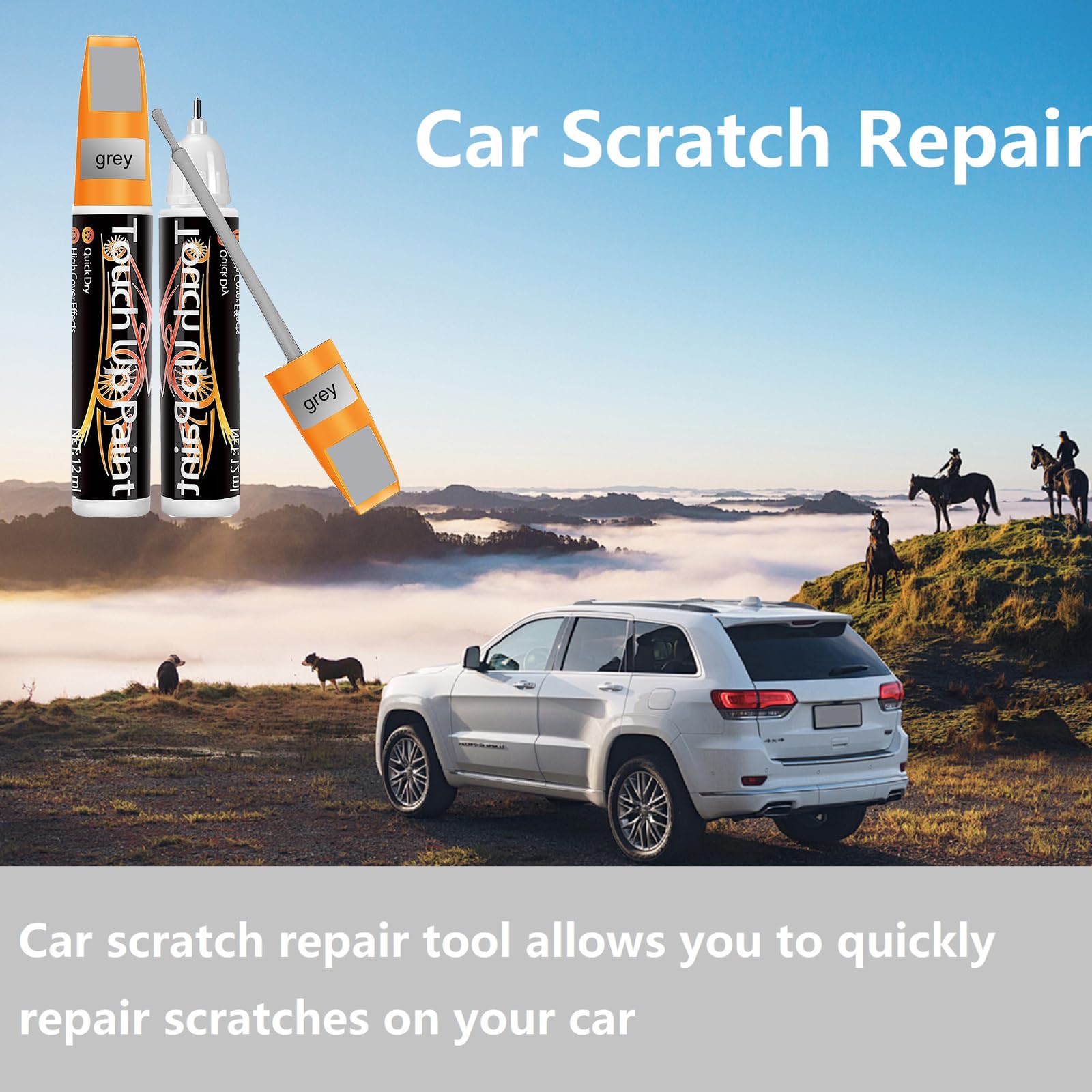 Penna Ritocco Carrozzeria,Pennarello Copri Graffi Auto,Riparazione Graffi Cerchioni Auto 2 in 1,Penna per Ritocco Auto,Penna per Riparazione Graffi Auto,Adatto Riparare le Superfici Dell'auto,Grigio