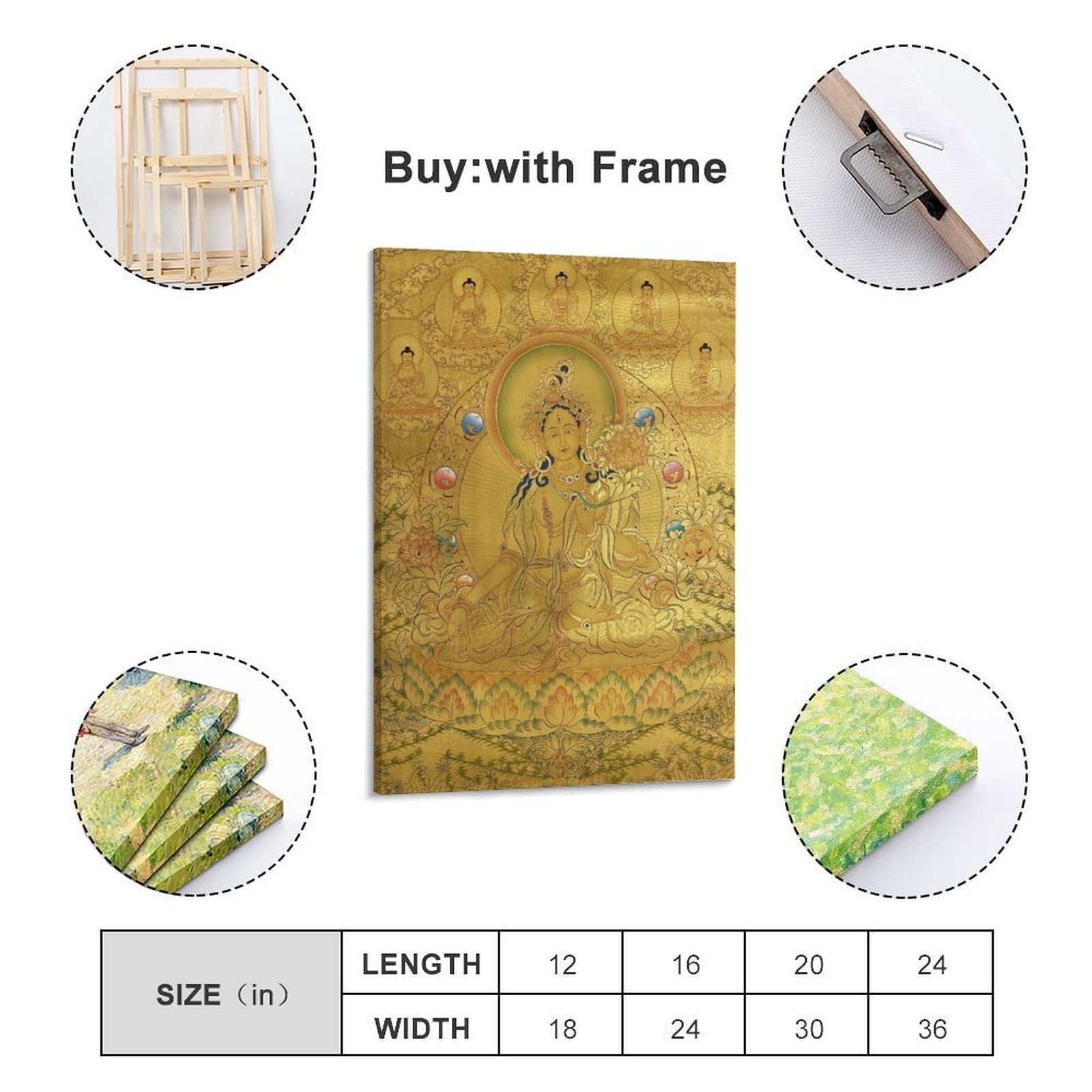 Poster su tela con scritta in inglese Tara Buddismo Religione Meditazione Buddha Bodhisattva - Stampa artistica da parete moderna per la casa, 40 x 60 cm