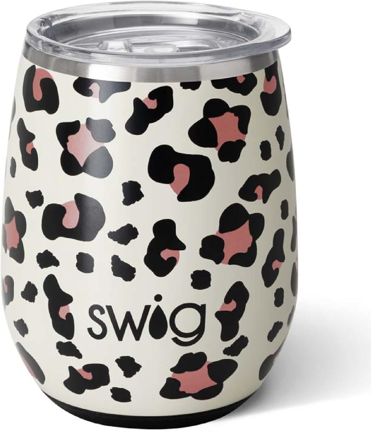 Cheapest 🛒 Swig Life 14oz Insulated Wine Tumbler with Lid, Dishwasher Safe, Holds 2 Glasses, Stemless, Portable, Stainless Steel Wine Glass (Luxy Leopard Print)