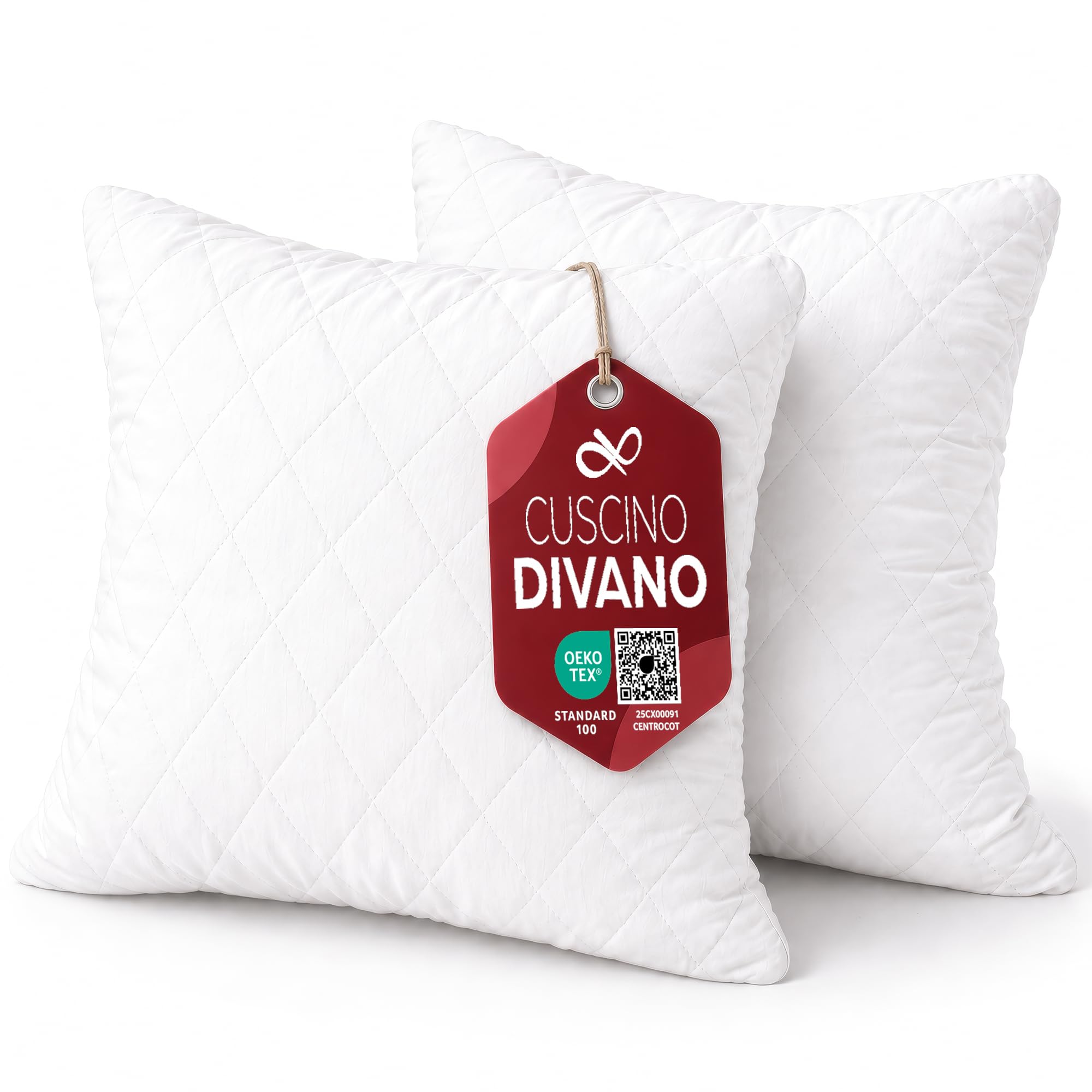 Flowen Cuscini per Letto e Divano 60x60 Imbottitura Cuscini 2 pezzi Interno Decorativi Quadrati Morbidi con Federa Trapuntata Bianca Anallergici Antiacaro Arredo Casa Salotto Letto Lavabili