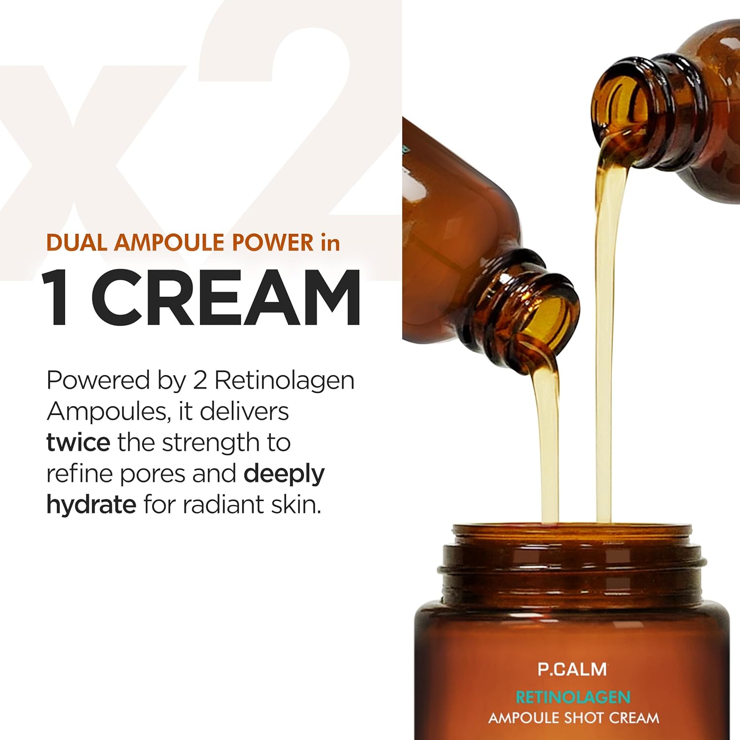 P.CALM Retinolagen Ampoule Shot Cream - Retinol & Vegan Hydrolyzed Collagen & Bakuchiol for Pore Tightening, Mositurizing, Korean Glass Skin (60ml / 2.02 fl.oz) - Image 6