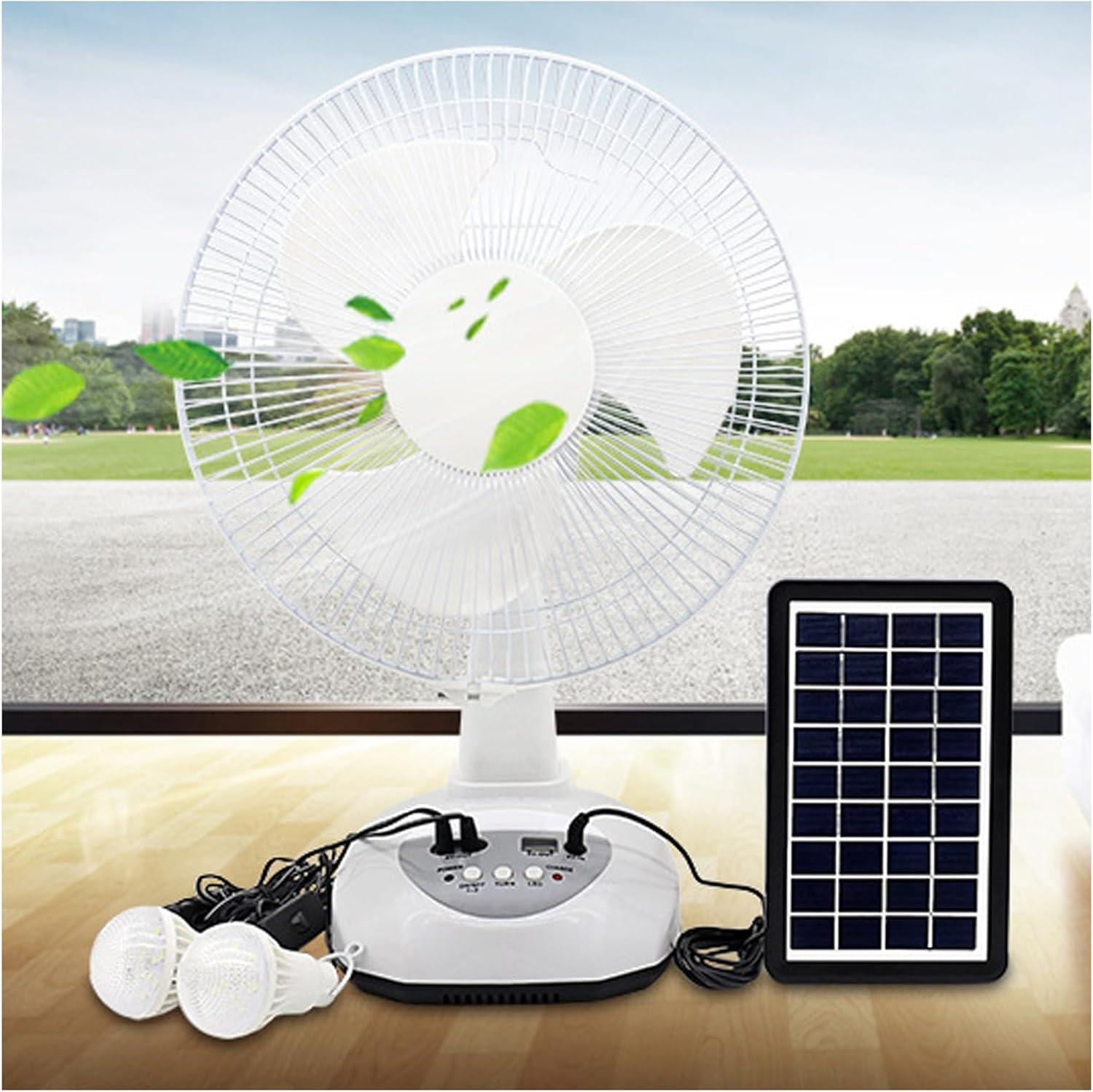 Buhelyc Solar Power Outdoor Fan with Night Light, Portable