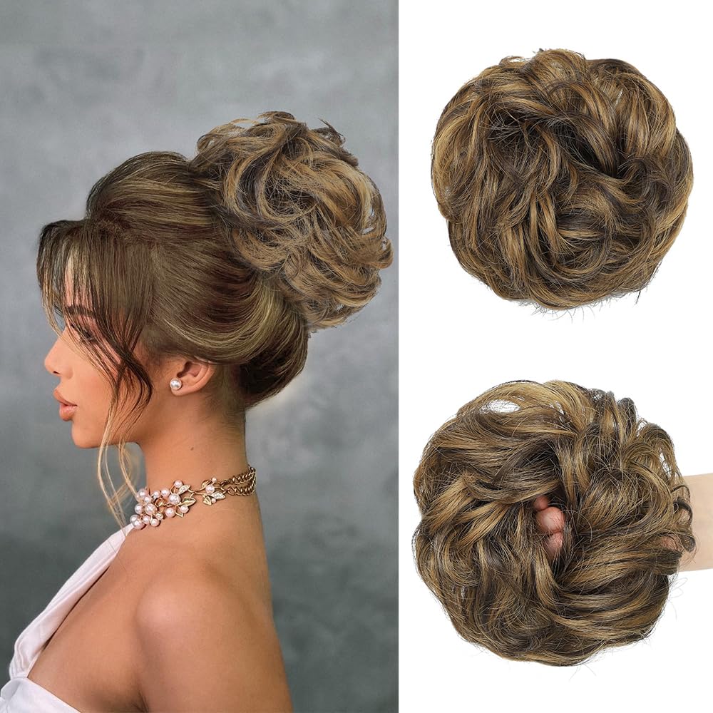 YOLIN Messy Bun Hair Piece Wavy Curly Fake Hair Buns
