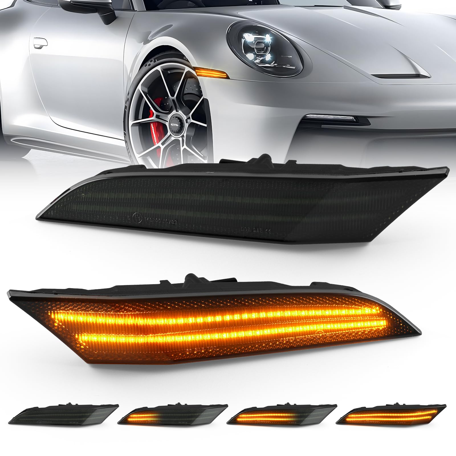 NEIFILES LED Side Marker Lights Compatible with Porsche 911 992 2019-2023 Sequential Amber LED Turn Signal Light,Plug and Play