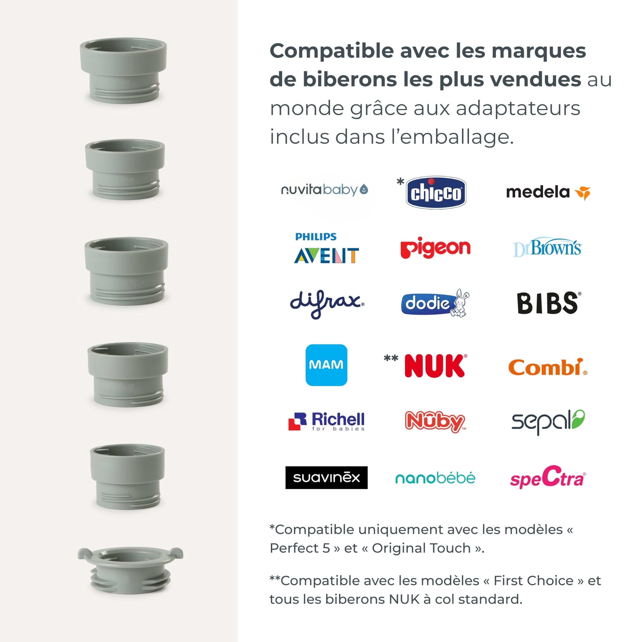 Nuvita 1164 Mix70 Chauffe-biberon Portable avec Fonction de Mélange, 5 Températures jusqu’à 70°C, Universel avec 6 Adaptateurs Inclus, Batterie Rechargeable, Écran LED, Sans BPA