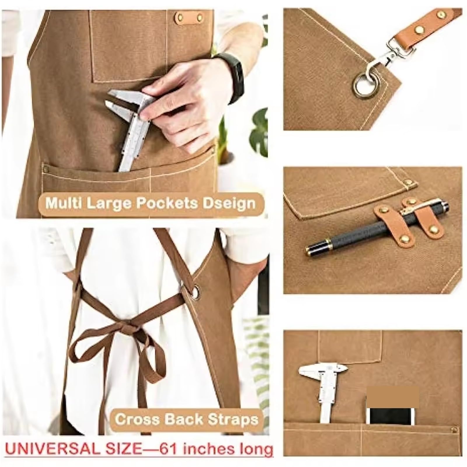 Lot de 2 tabliers travail en toile robuste for barista, chef, restaurant, jardin, barbecue, barbier, avec poches à outils pour Hommes et Femmes