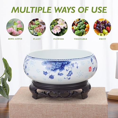 Miniatura 5 de Yardwe Maceta de cerámica Maceta hidropónica de lirio de agua con soporte, contenedor de narciso interior para decoración del hogar, oficina