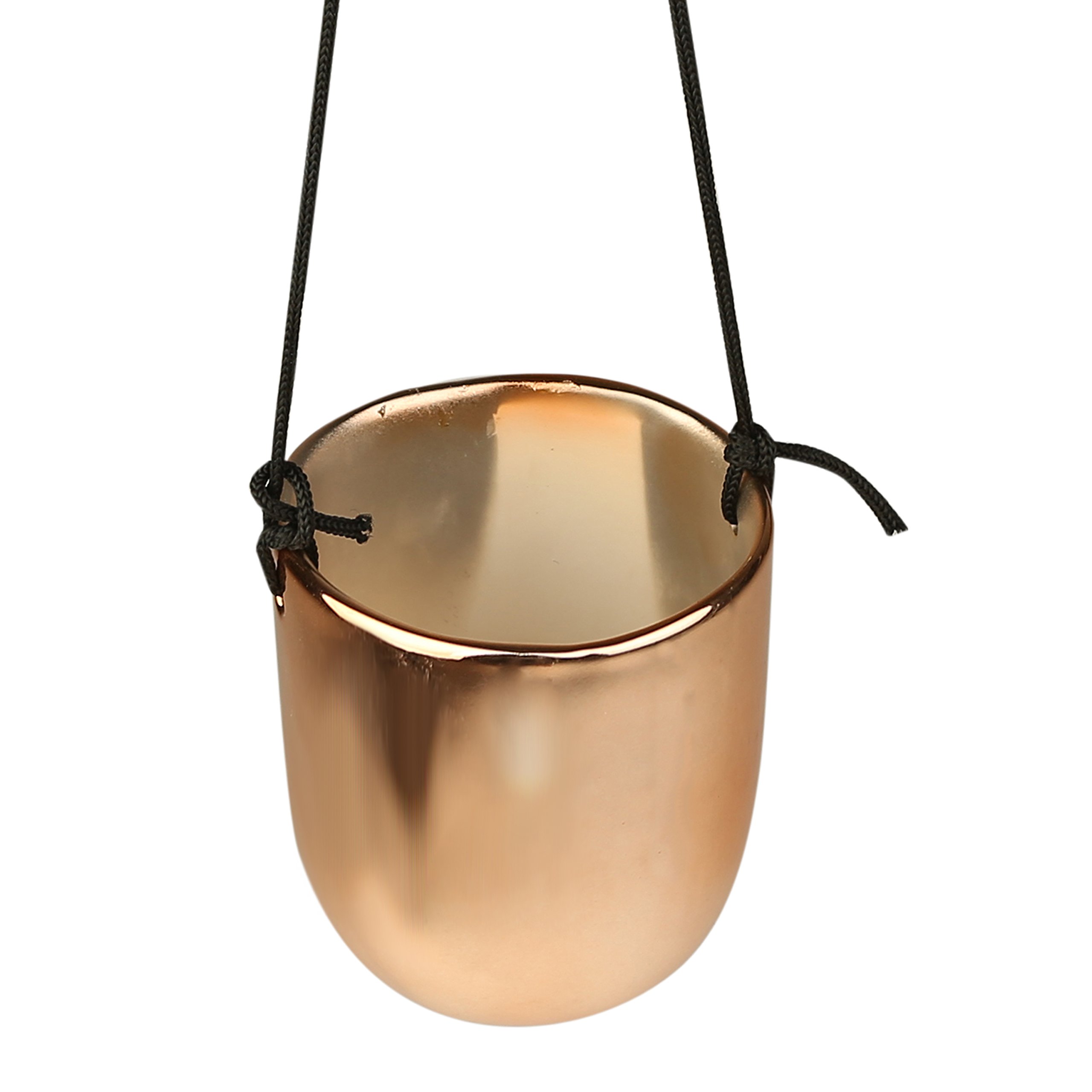 Metallic Copper Ceramic Hanging Planters for Indoor Plants, 4.7 Inch Plant Pots with Rope, Set of 3