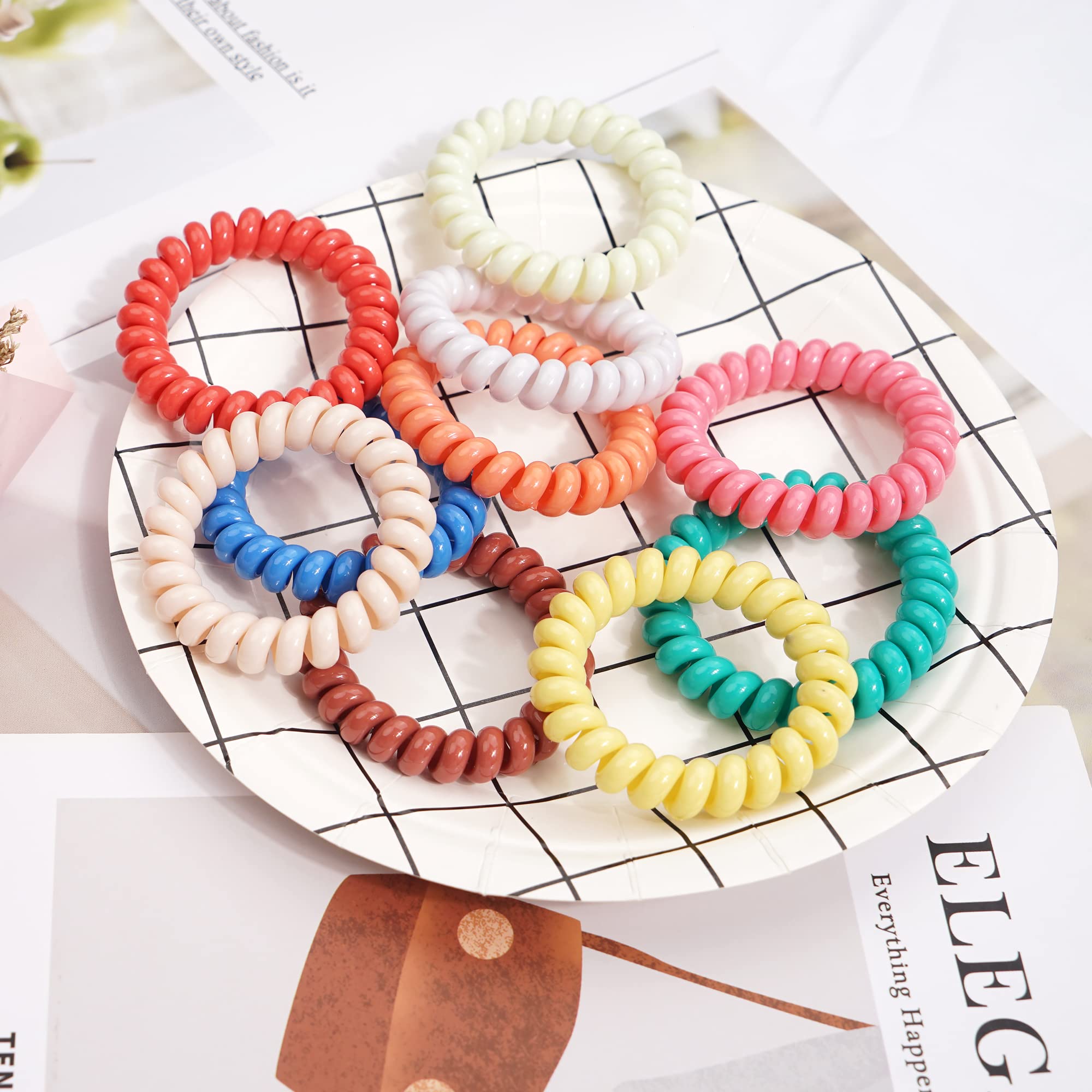 DED Paquete de 24 gomas elásticas para el pelo, en espiral, impermeables, para teléfono, accesorios para el cabello, para mujeres y niñas