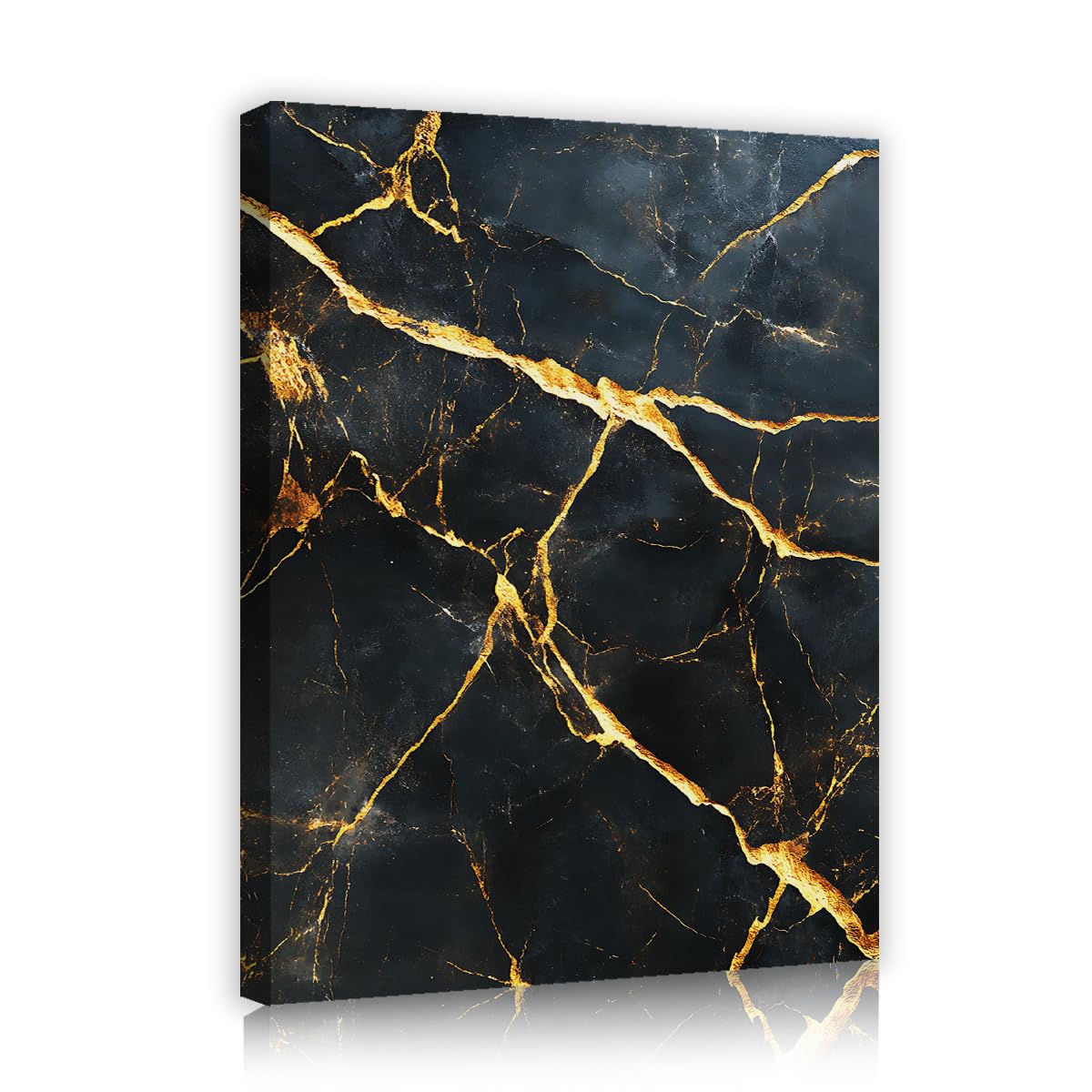 TOANGWALL Black Gold Canvas Wall Art Fluid Marble Texture Liquid Veins Abstract Luxury Framed Print Modern Mural Pictures for Living Room Bed Hallway Decor 50x60cm