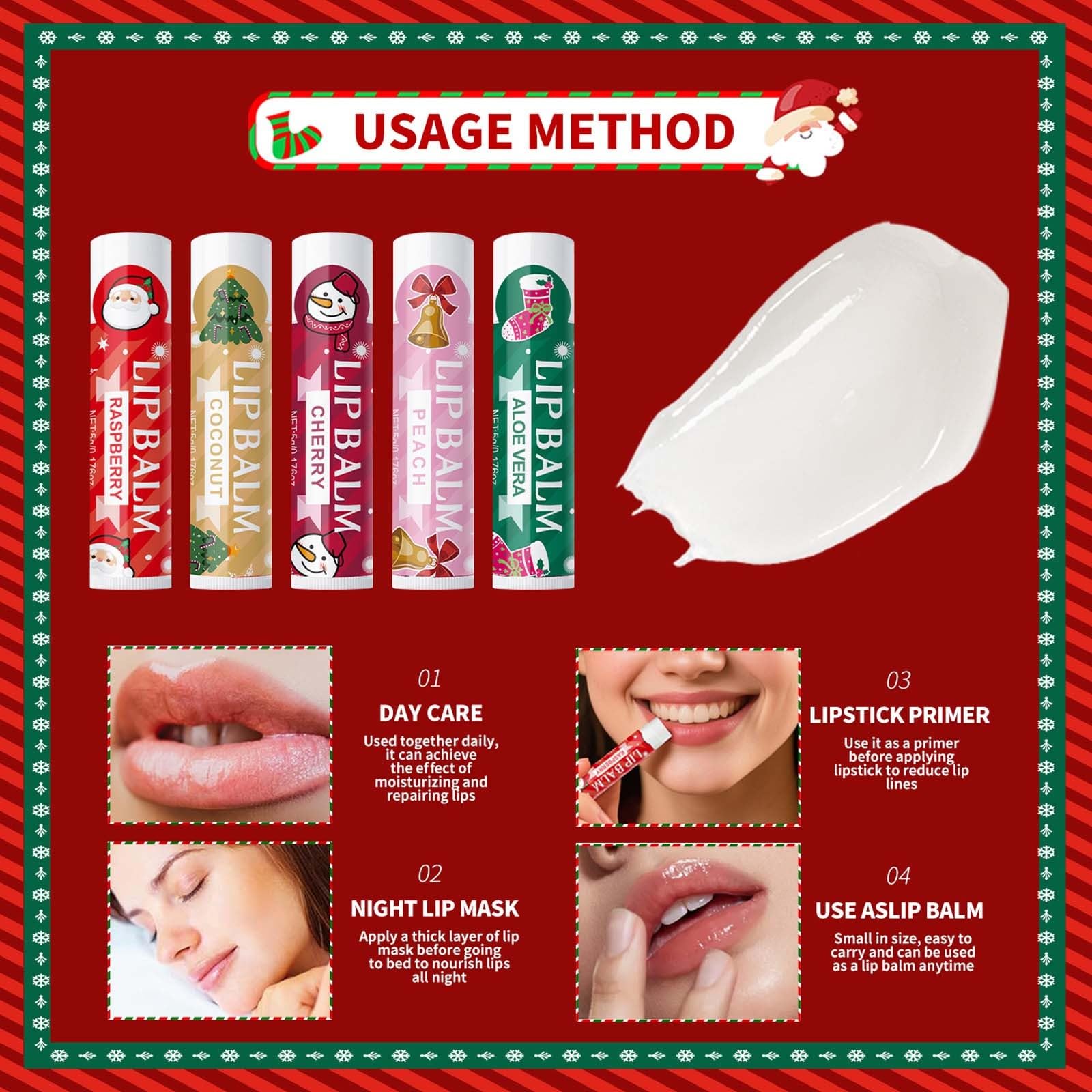 Christmas Lip Balm Set, Deep Hydrating Lip Moisturizing Brightens Lip Color