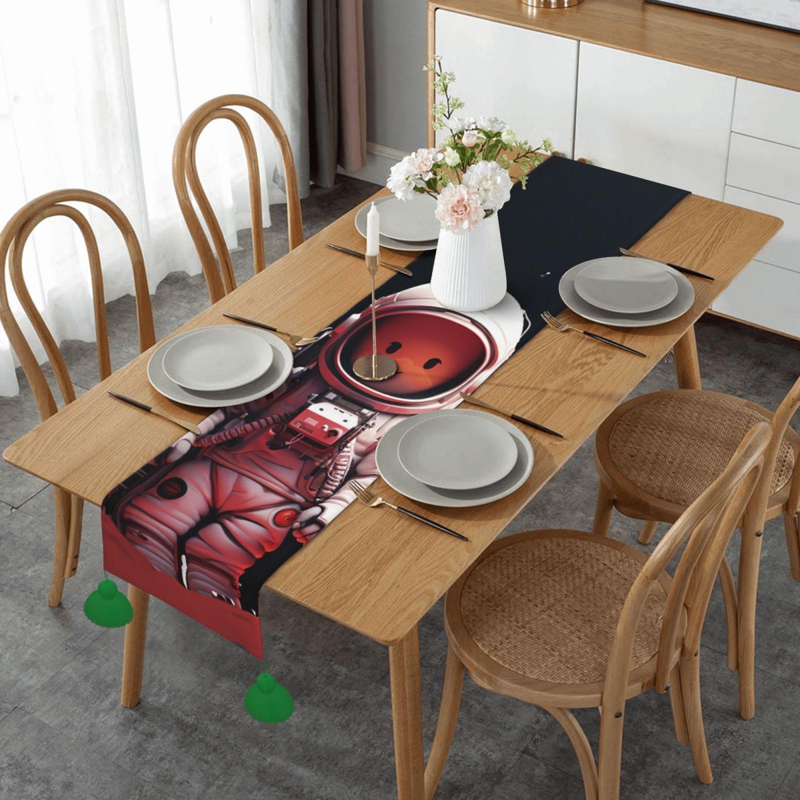 Chemin de table en lin astronaute pour animer vos repas de fête et dîners en famille au salon