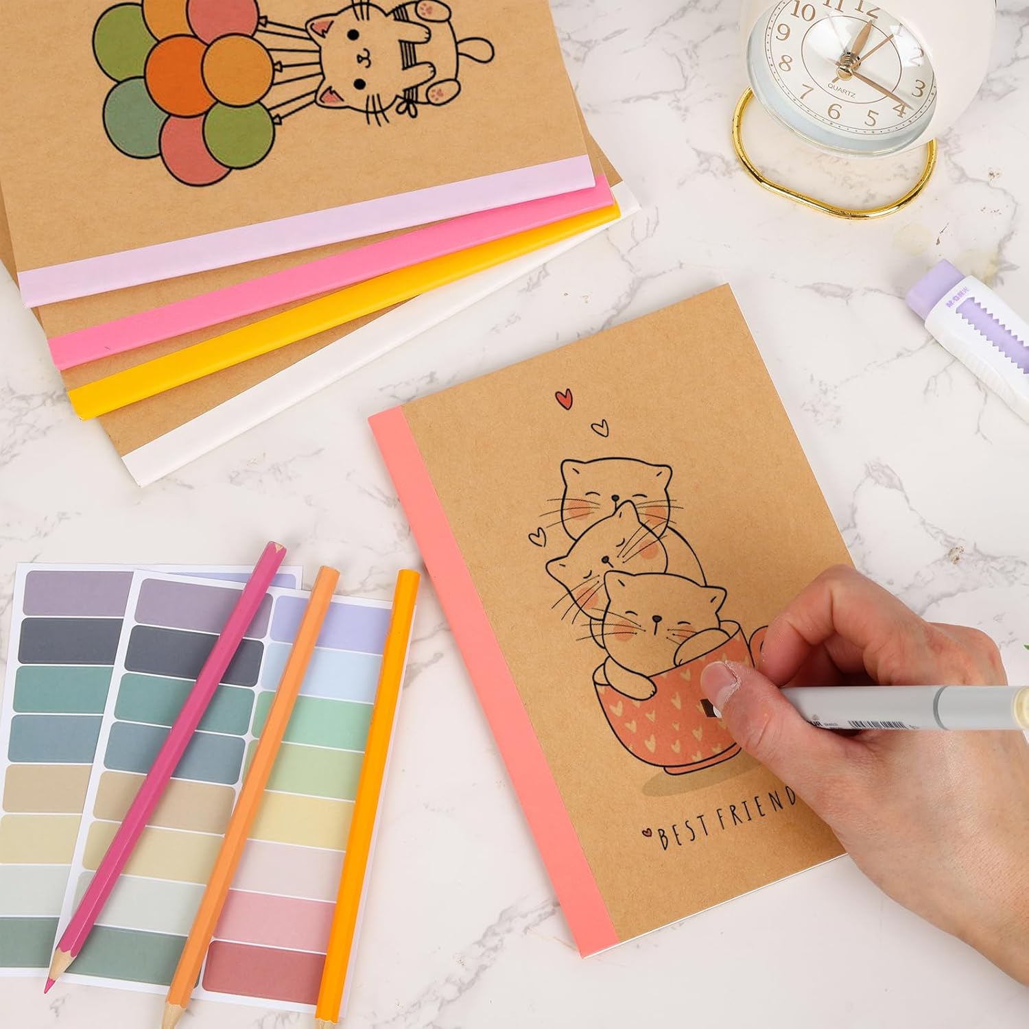 EOOUT 5 Pack A5 Composition Notebook, Kraft Lined Journal Bulk with Pink Spine, 5 Colors, 60 Pages for Women Girls Kids, School Office Supplies