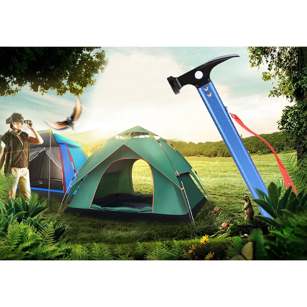 Yosoo Maillet Marteau pour Piquet De Tente Extracteur Outil Multifonctionnel Accessoire Tente pour Camping Randonnée (Couleur : Bleu)