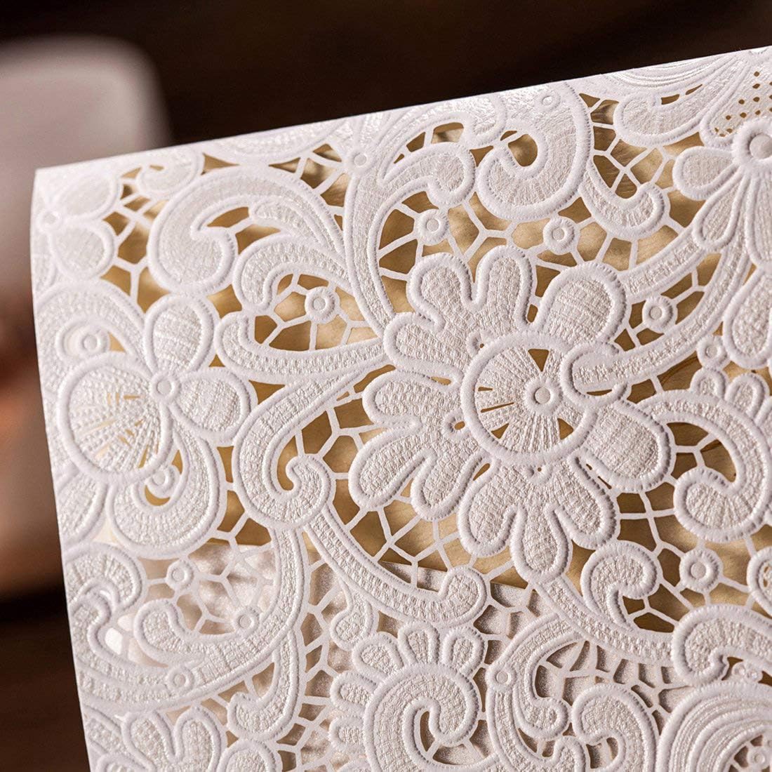 5x7.3 Inch 20PCS White Laser Cut Wedding Invitations with Embossed Lace Floral Invitation for Wedding Invites