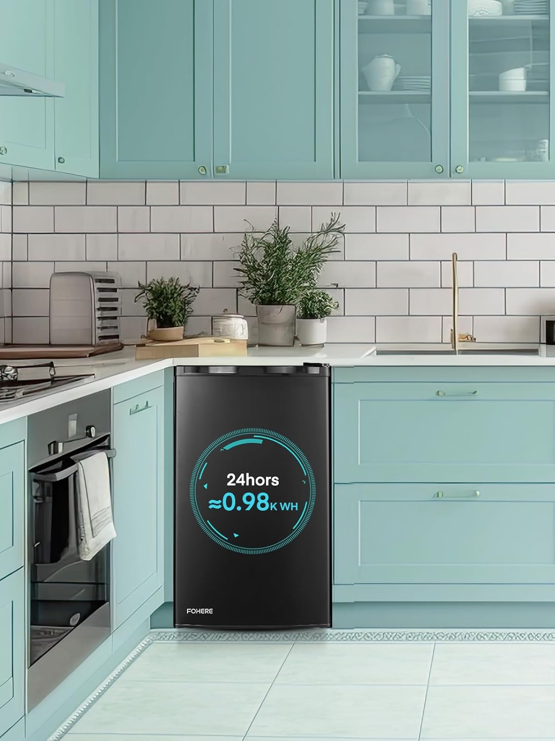 FOHERE 3.2 Cu.ft Mini Fridge for Bedroom, Mini Refrigerator with Freezer, Adjustable Thermostat, Removable Glass Shelves for Apartment, Black, BC-90U-E