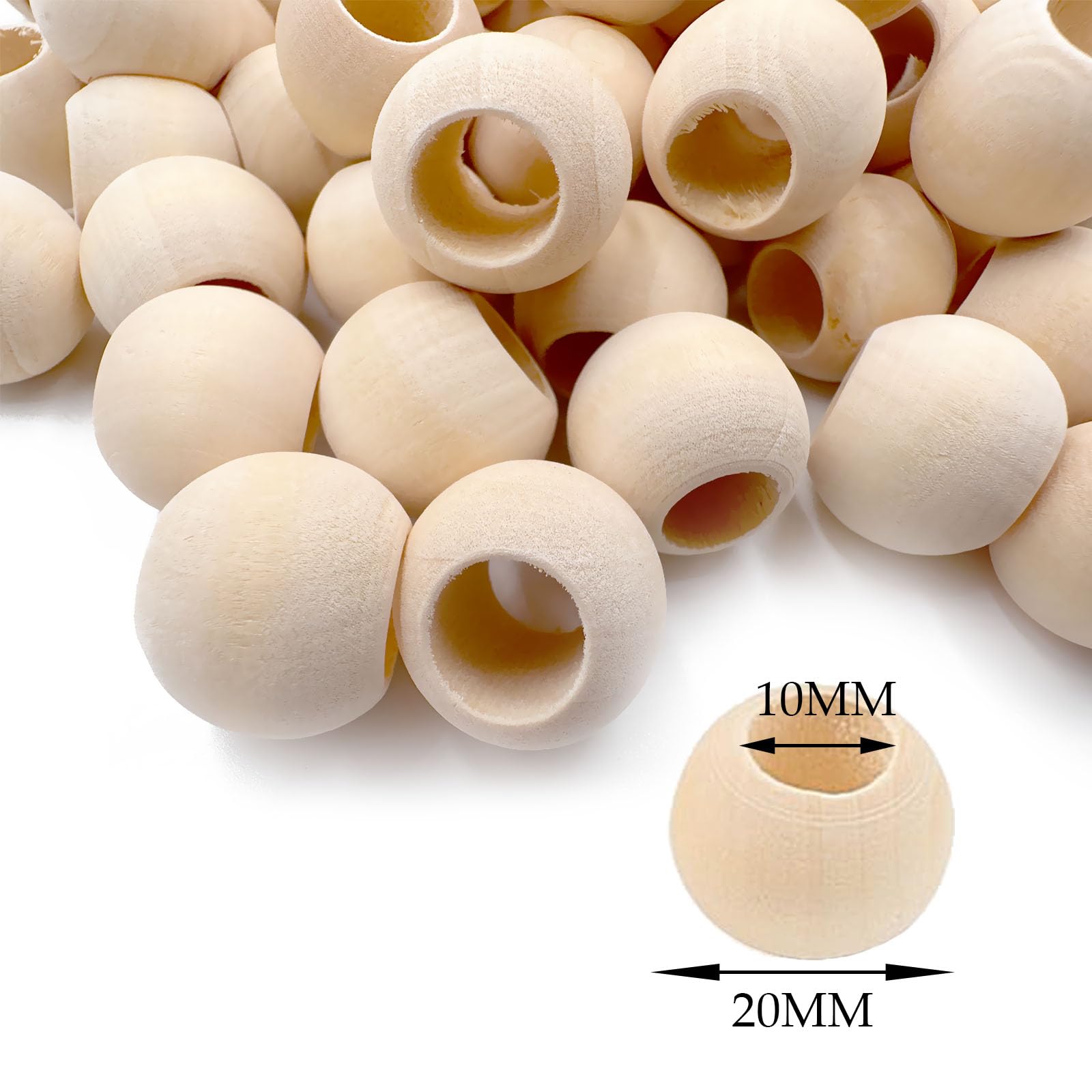 150 cuentas de madera sin terminar de 20 mm para manualidades, cuentas de madera natural de agujero grande de 10 mm para decoración de guirnaldas de macramé