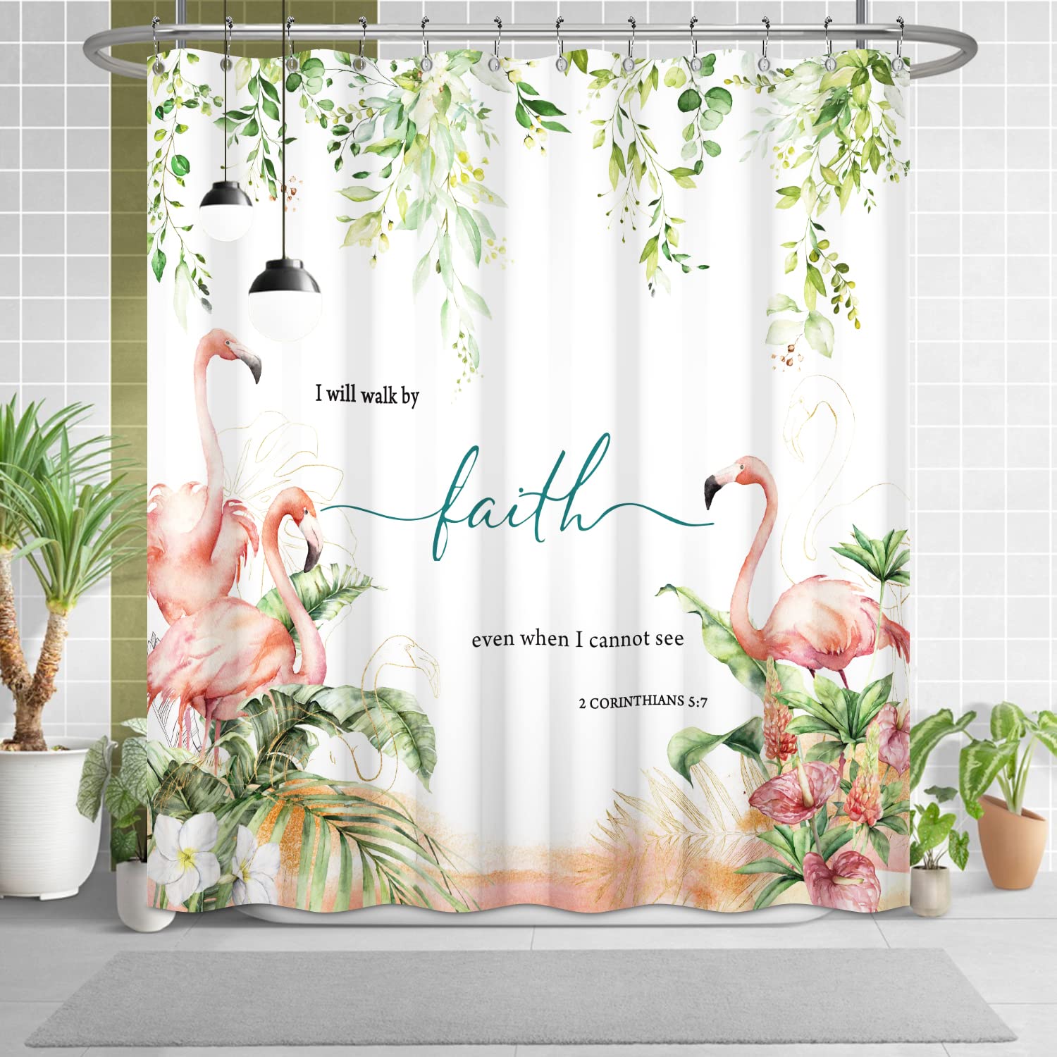 Uiiooazy Rideau Douche Anti Moisissure, Rideau De Douche 180x180cm Lavande Tropicale Feuilles De Palmier Jungle Violet Rideaux De Baignoire Tissu Lavable Imperméable Rideaux De Bain Avec 12 Crochets