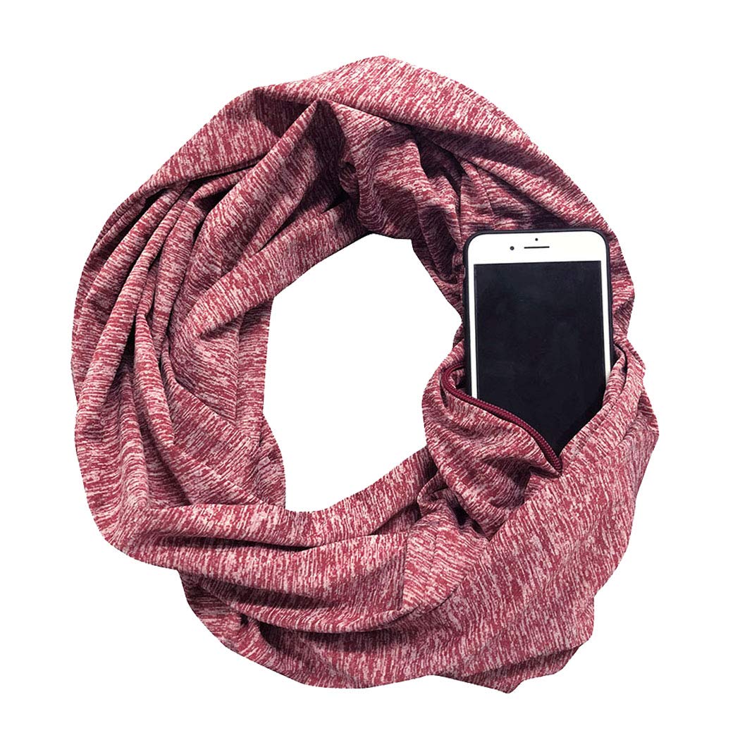 Antcher Unisex Fuchsia Infinity Scarf With Zipper Pocket Colorful Travel Journey Scarves Wrap Shawl (Fuchsia)