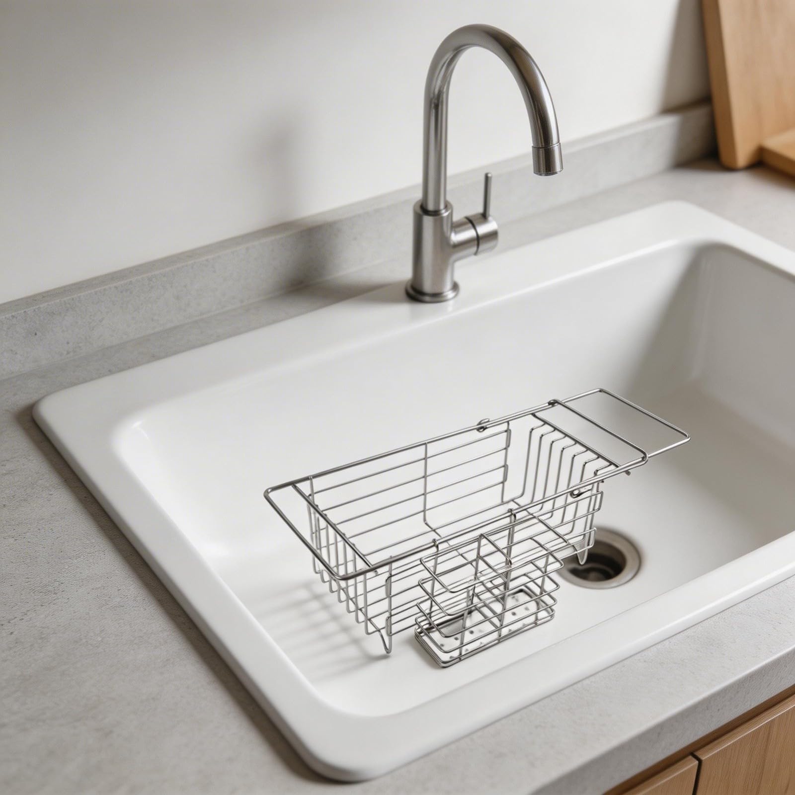 Escurreplatos extensible de acero inoxidable con soporte para cubiertos, escurridor para fregadero, secadora de cocina para platos y tazas, 40,5 x 18 x 13 cm