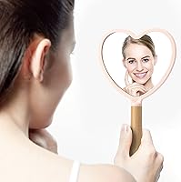 Vista 4 de YEAKE Espejo de mano con mango para maquillaje, pequeño y bonito espejo de mano de madera para afeitarse con agujero para colgar de una sola cara
