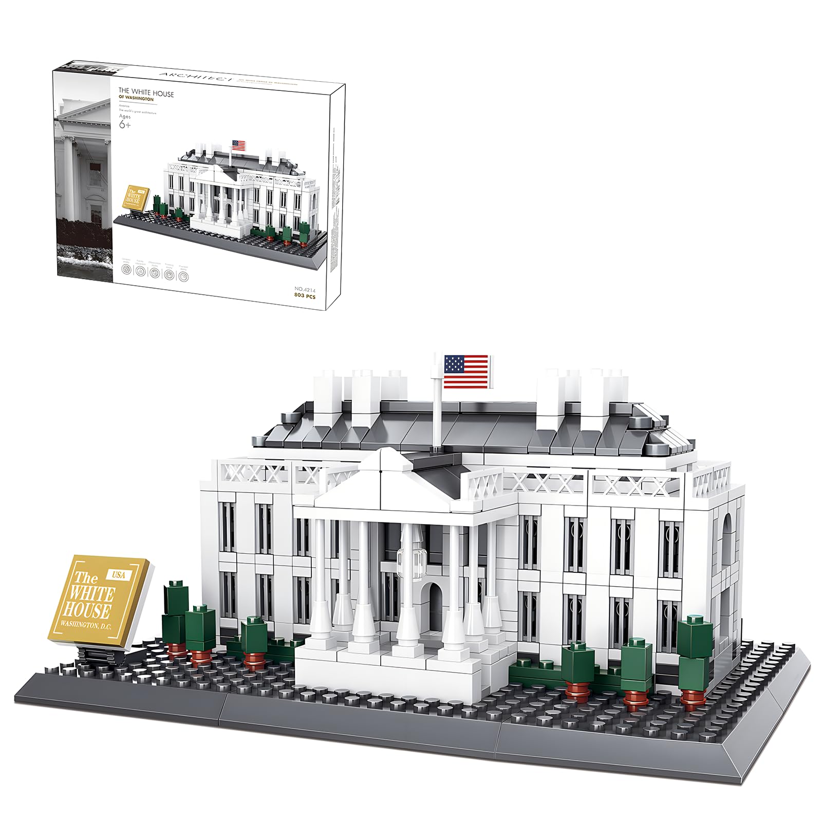 White House Model Building Block Sets 895 Pieces Washington Famous Landmark Architecture Gifts for Adults and Kids