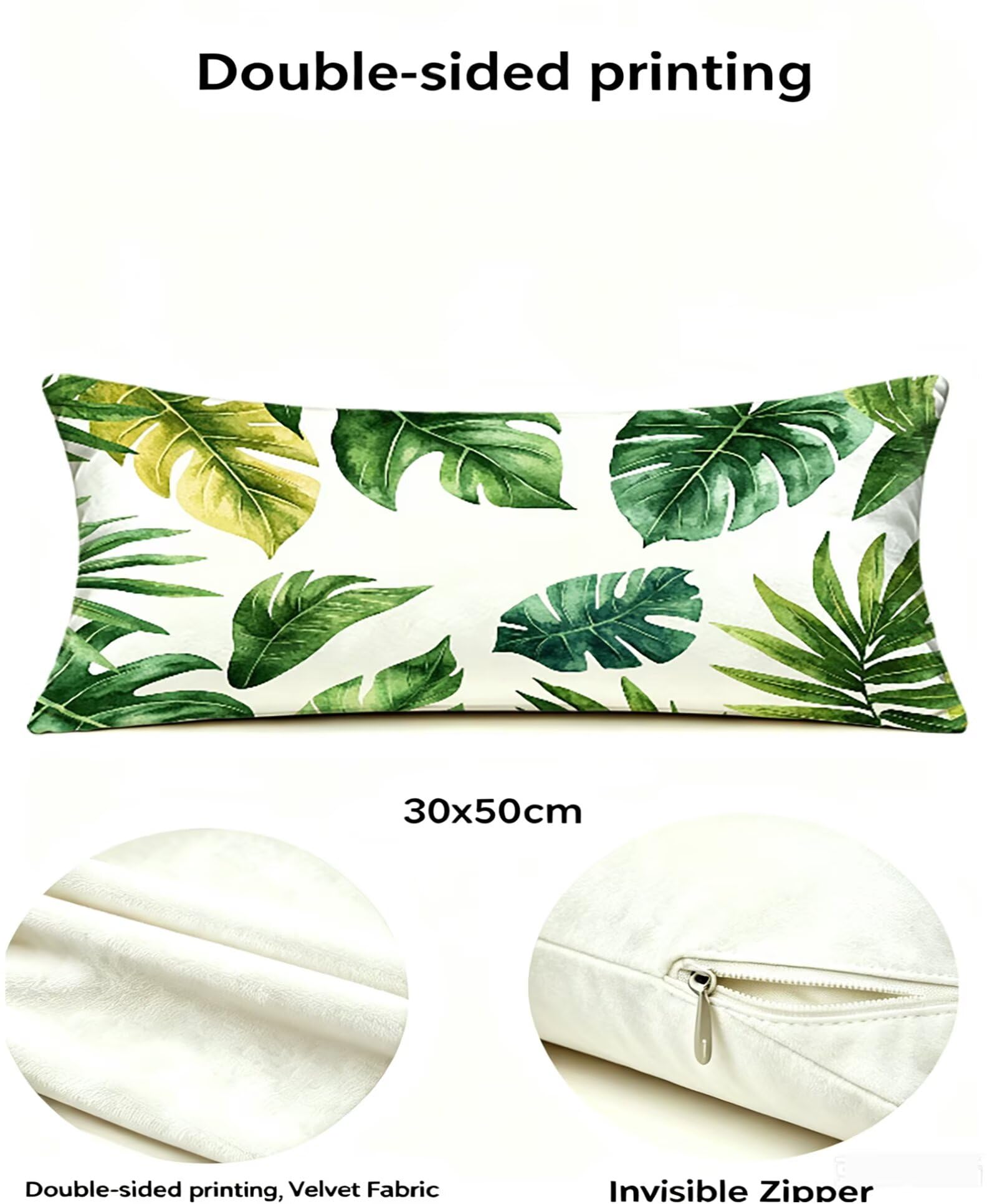 GrüN Kissenbezug 60x80 BläTter Kopfkissenbezug 2er Set,Wohnaccessoires & Deko,Weich und Atmungsaktiv Samt Stoff mit Verstecktem Reißverschluss für Bett Sofa Kissen Dekokissen-86041