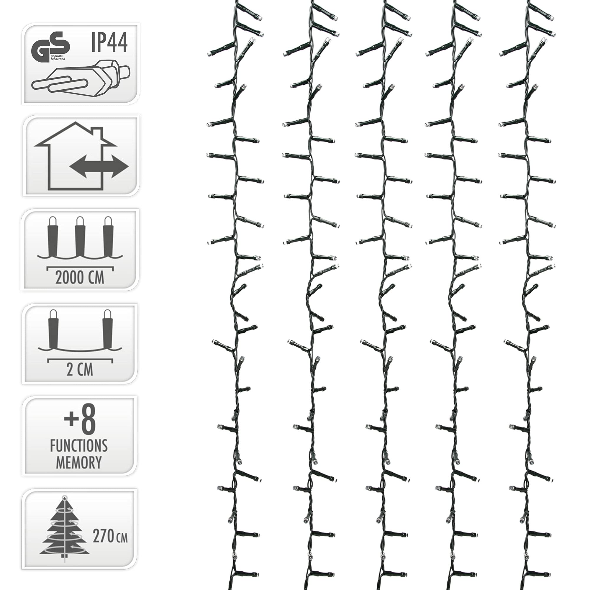 ECD Germany LED Cluster Lichterkette 20m Länge, 1000 LEDs Extra Warmweiß, 3m Stromkabel, IP44, Clusterlichterkette Büschellichterkette für Weihnachten Weihnachtsbaum Weihnachtsbeleuchtung, Innen/Außen