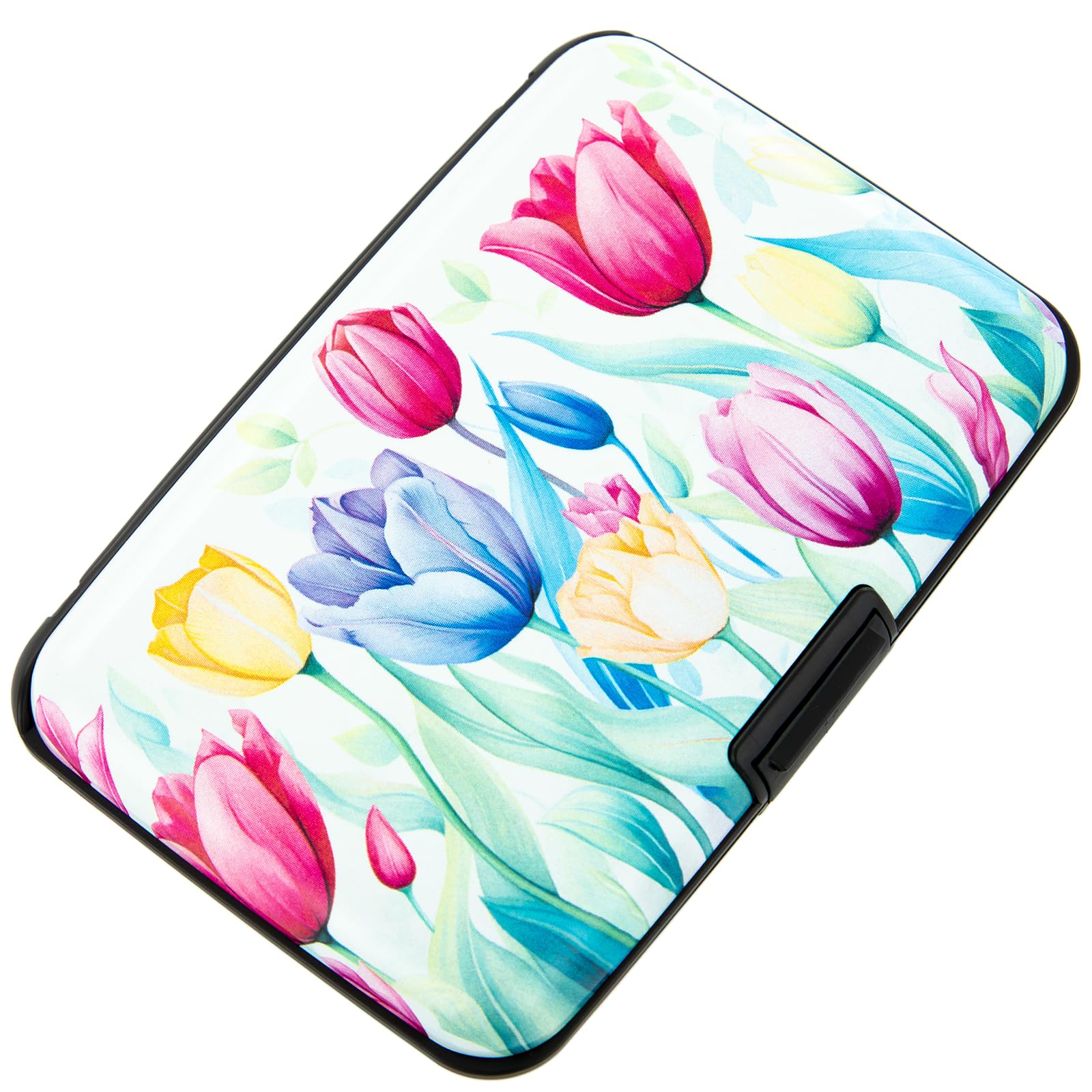 Kaabao Credit Card Holder for Women Men RFID Blocking Wallet Small Business Metal Slim Mini Aluminum Hard Case (Watercolor Tulips)