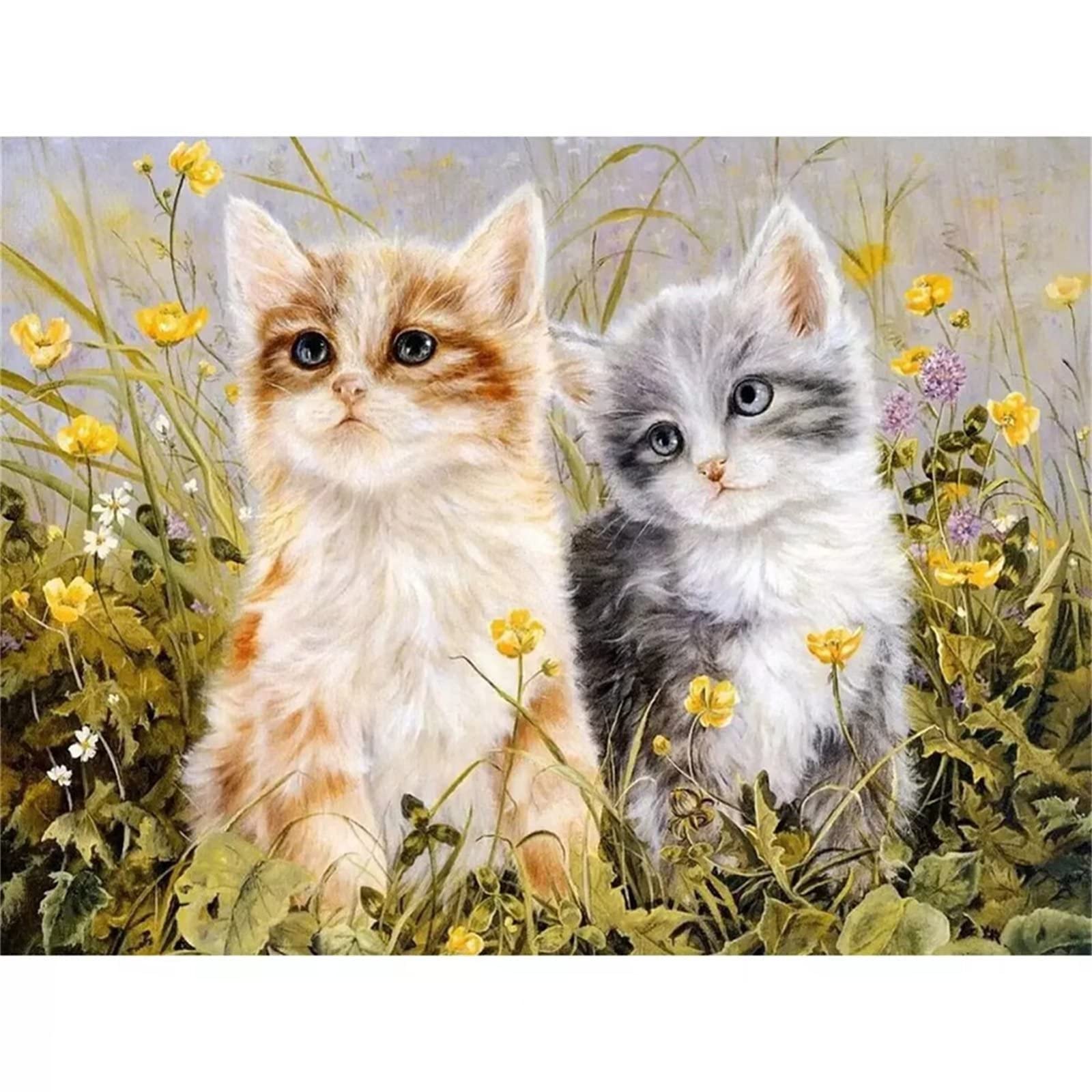 5D Diamond Painting Katzenblume – DIY Diamantmalerei Set 25x45cm, Voller Strass, Mit Werkzeug & Leinwand