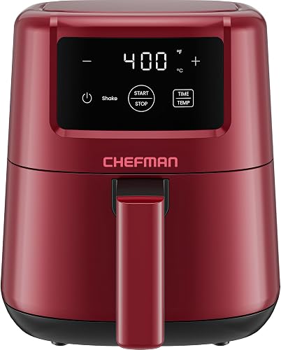 CHEFMAN 2 Qt Mini Air Fryer – Digital Space-Saving Compact Air Fryer with Nonstick and Dishwasher Safe Basket, Quick & Easy Meals in Minutes, Features Digital Timer and Shake Reminder – Red