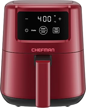 CHEFMAN 2 Qt Mini Air Fryer Digital Space-Saving Compact Air Fryer with Nonstick and Dishwasher Safe Basket, Quick & Easy Meals in Minutes, Features Digital Timer and Shake Reminder Red