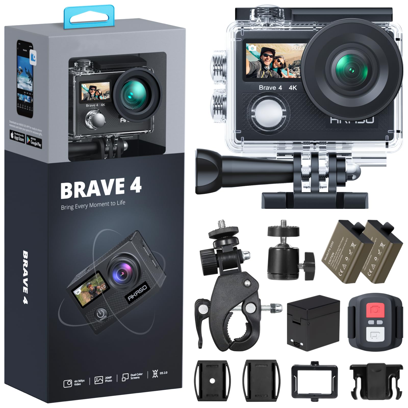 AKASO Brave 4 Action Camera 4K30 Ultra Hd Waterproof Underwater Camera